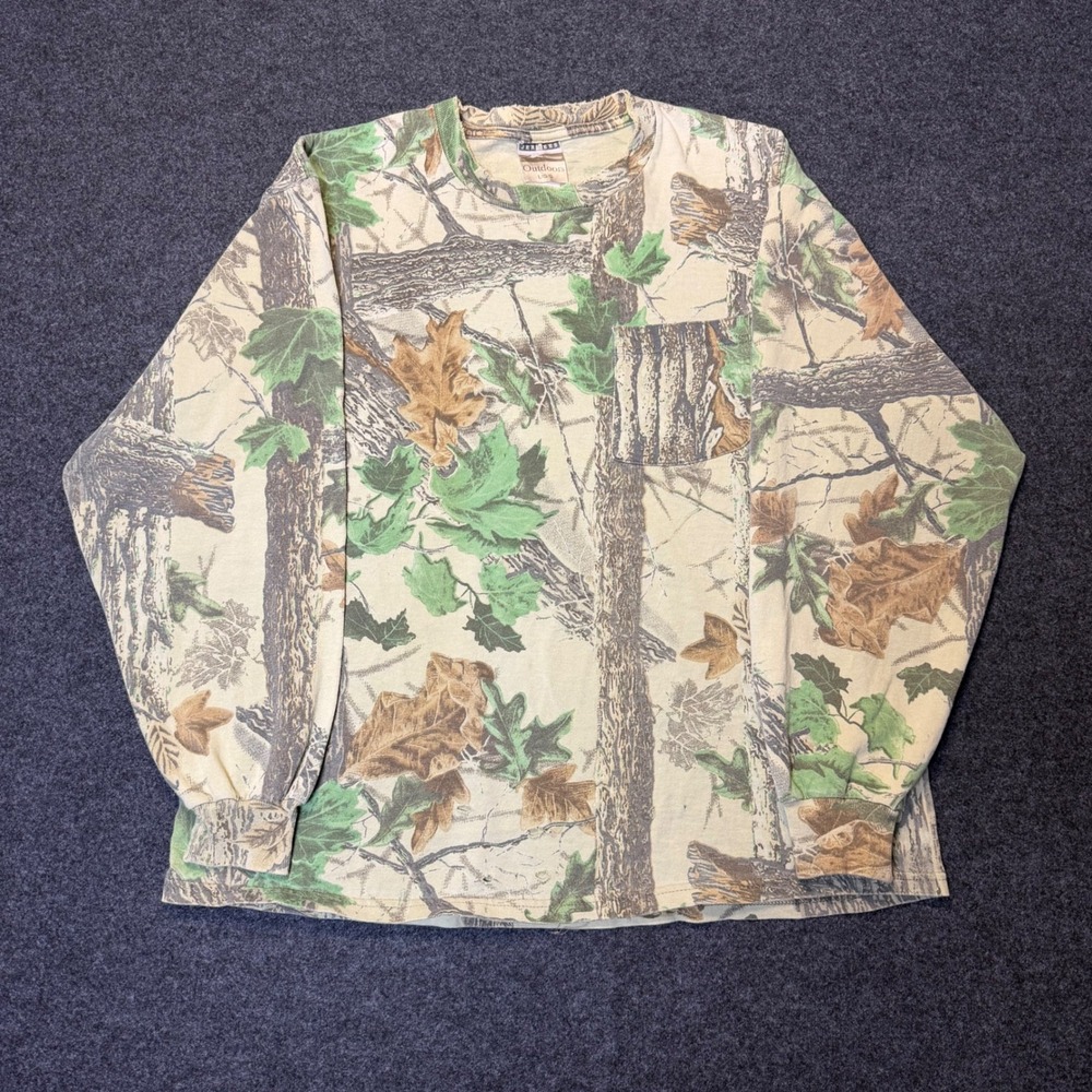 Vintage Jerzees T-Shirt Mens L Camo Realtree Distressed Long Sleeve Pocket